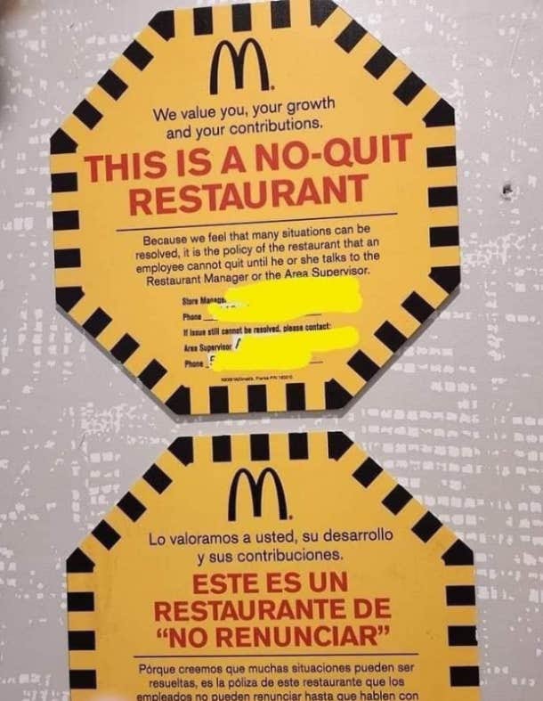 Mcdonalds No Quit Notice Forbids Employees From Quitting Sparks